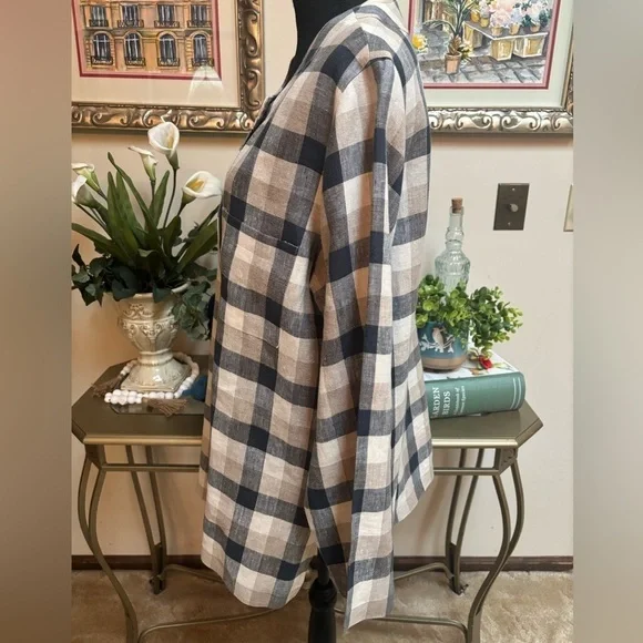 ORVIS 100% IMPORTED LINEN CASUAL CLASSIC BLUE&TAN PLAID BLAZER JACKET SZ 14 - Picture 9 of 14